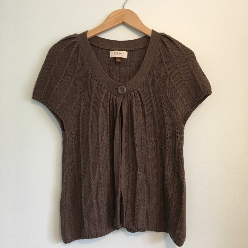 Sonoma Brown Short Sleeve Sweater Large Button